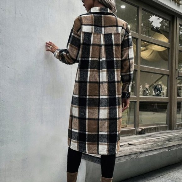 Casual Contemporary Plaid Print Drop Shoulder Coat - Picture 5 of 9